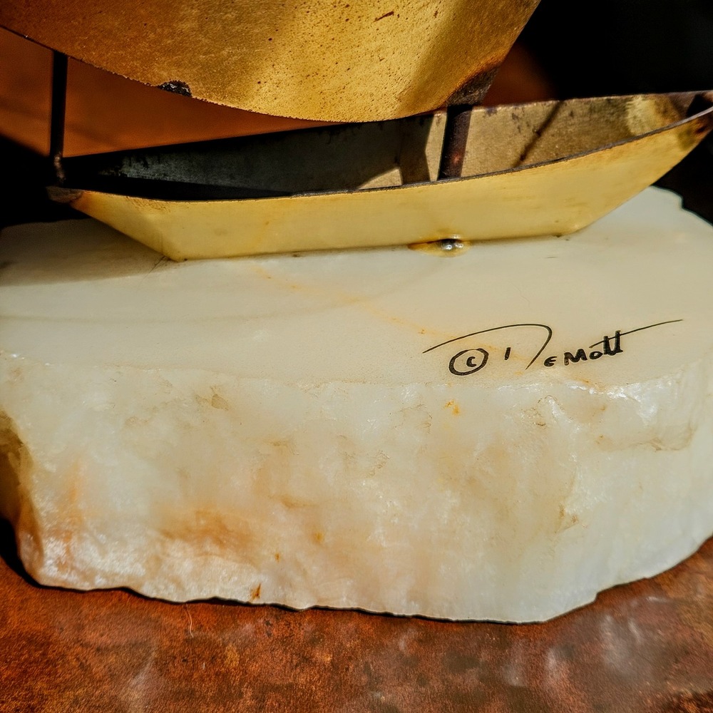 Vintage DeMott Signed Brass Sailboat 13" • Onyx Base • MCM Fluid Lines - Picture 8 of 8